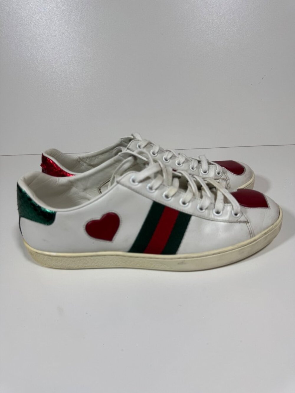 Gucci Ace Heart Leather Sneakers 9 EU 39 White 435638 Low Top Italy Designer